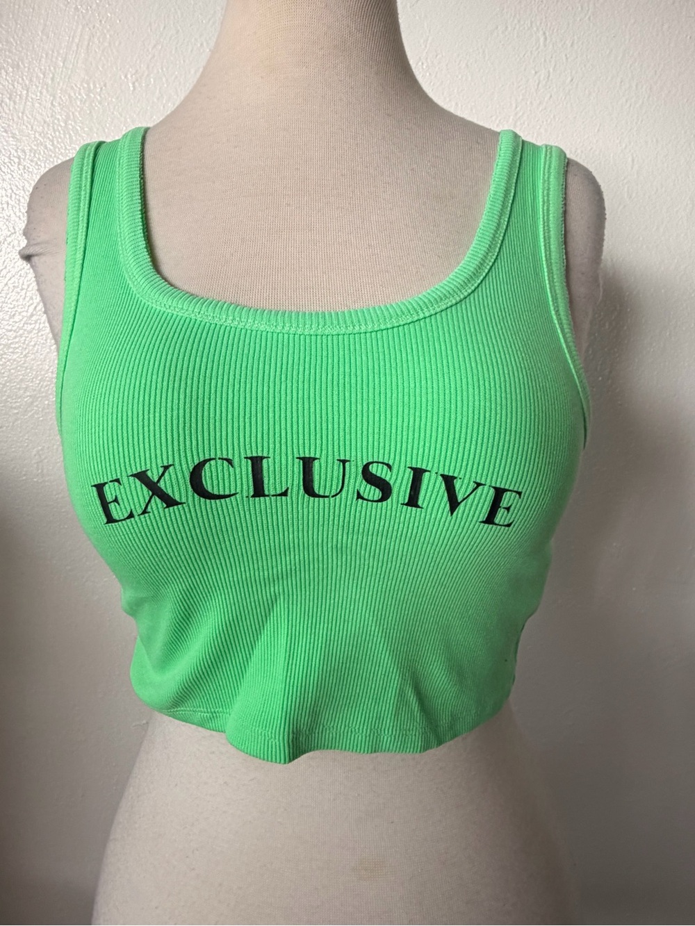 Forever 21 Neon Green Ribbed Crop Tank with EXCLUSIVE Print